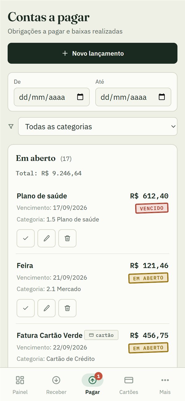 Contas a pagar no celular, com a conta vencida marcada em vermelho