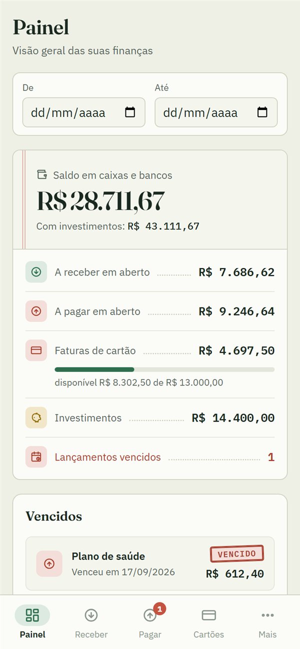 Painel do app no celular