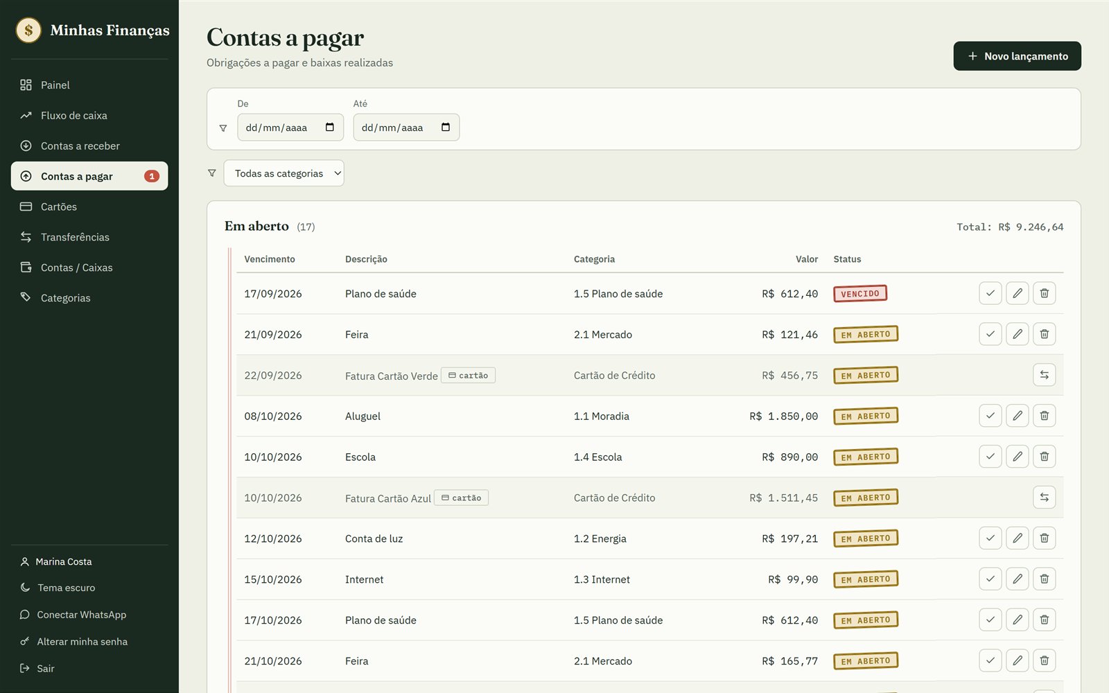 Lista de contas a pagar