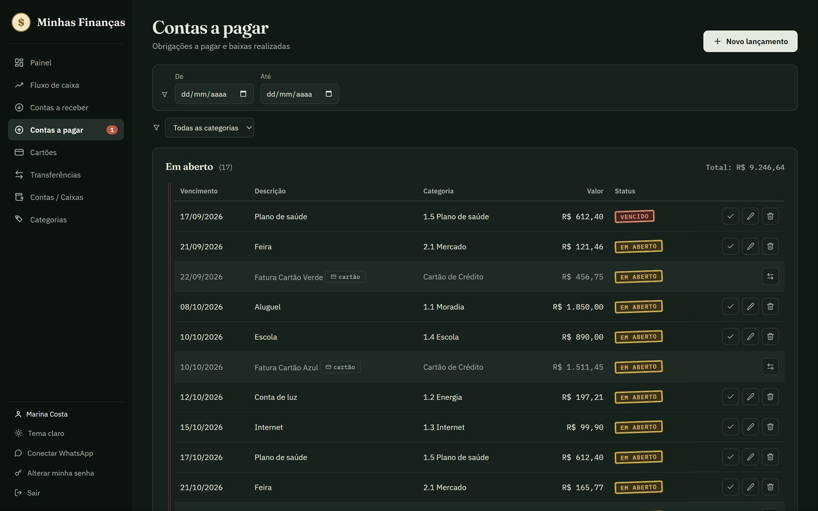 Lista de contas a pagar